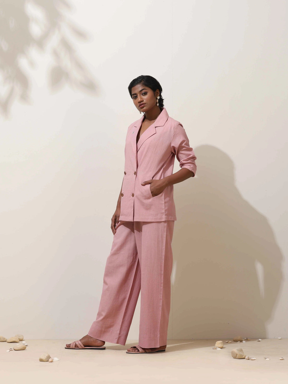 trueBrowns Pink Cotton Linen Co-Ord Set | Grocsy