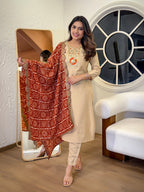 The52 Women's Gorgeous Viscose Embroidery Straight Kurta with Pant And Dupatta Set | Grocsy
