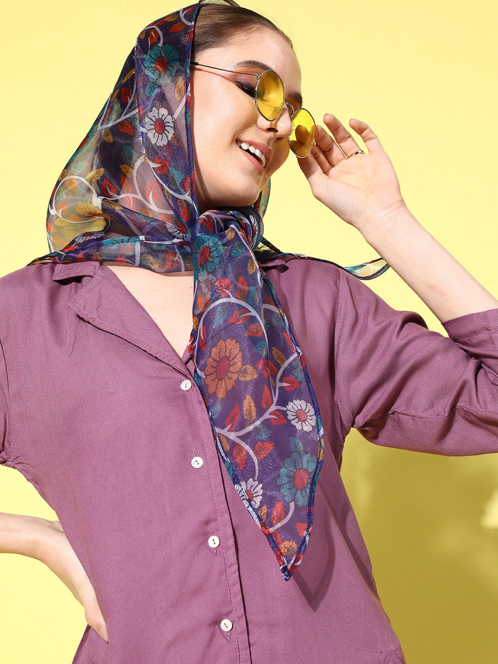 InWeave Women's Mauve Coord Set With Indigo Kalamkari Scarf | Grocsy