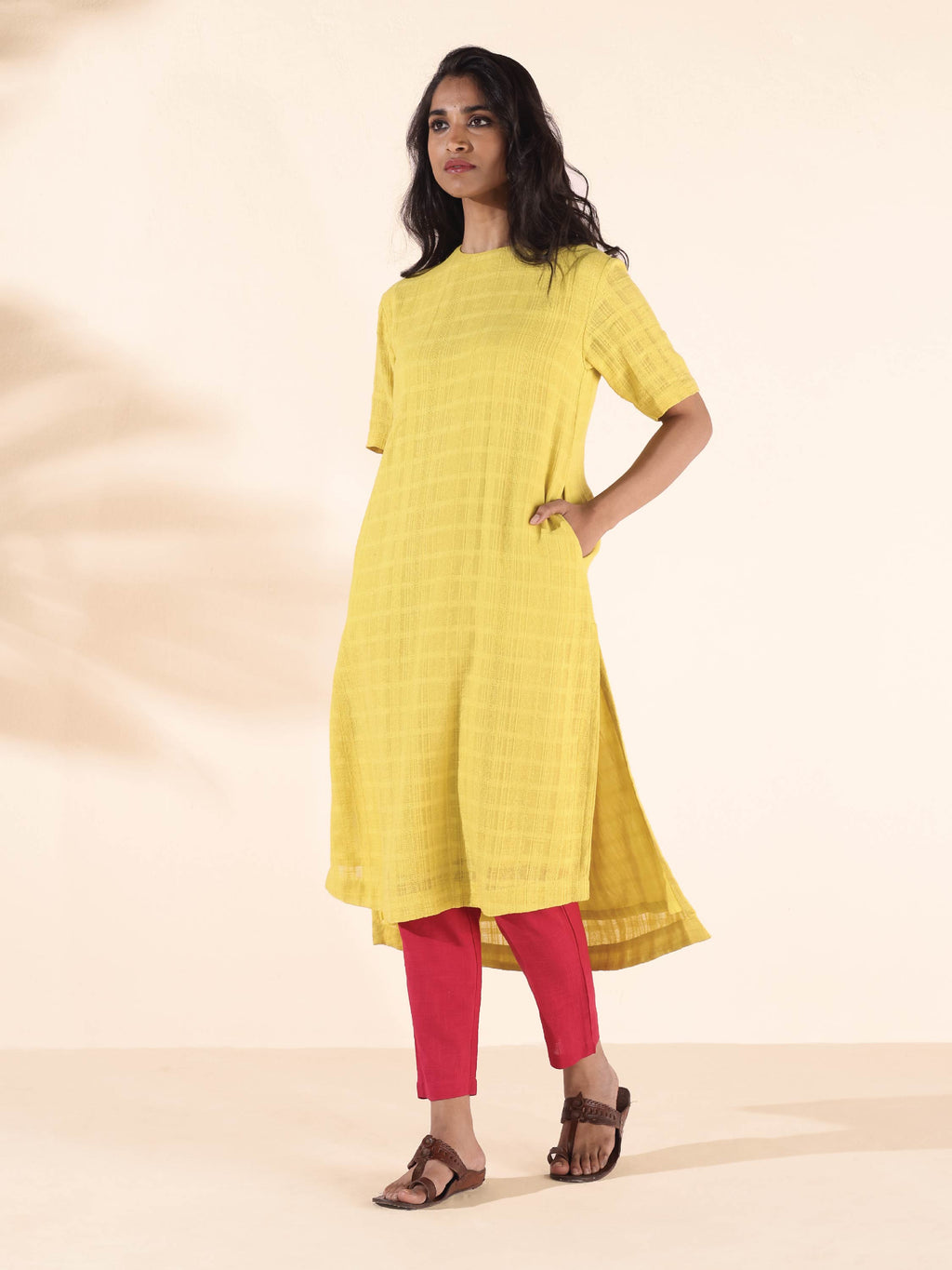 trueBrowns Lime Cotton Dobby Kurta Pant Set | Grocsy