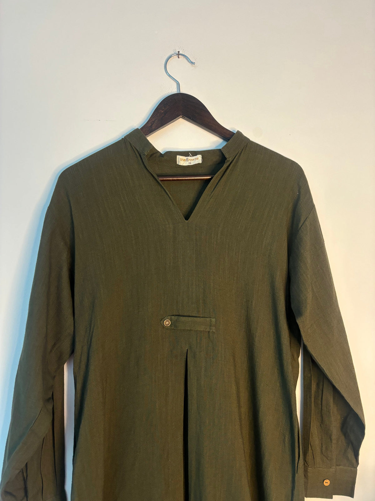 trueBrowns Olive Green Slub Kurta | Grocsy