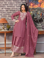 Yash Enterprise Floral Embroidered Chinon Silk Pink Readymade Salwar Suit | Grocsy