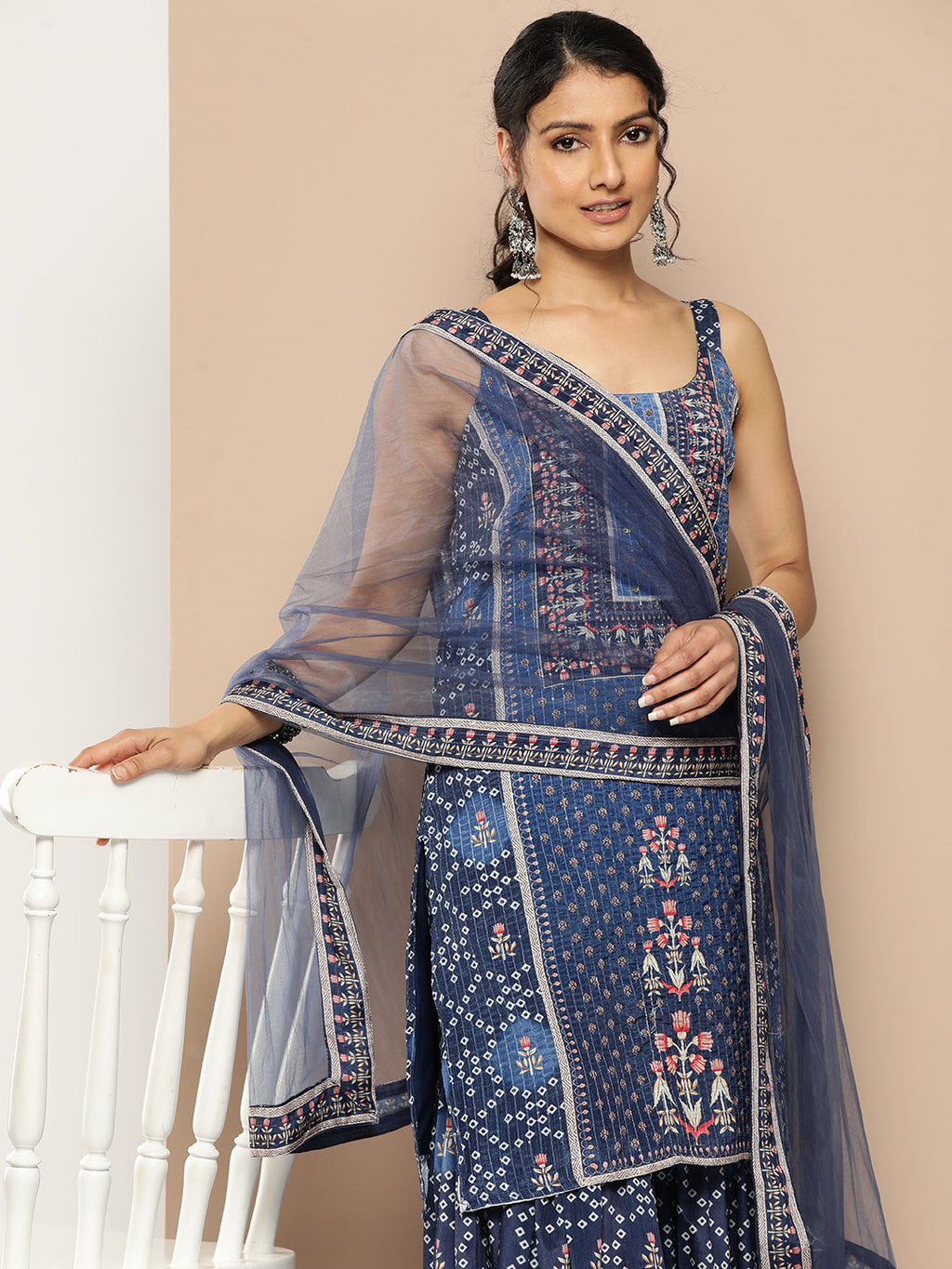 KSUT (House of Varanga) Blue Color Strap Style Digital Printed Kurta With Printed Sharara And Net Dupatta | Grocsy