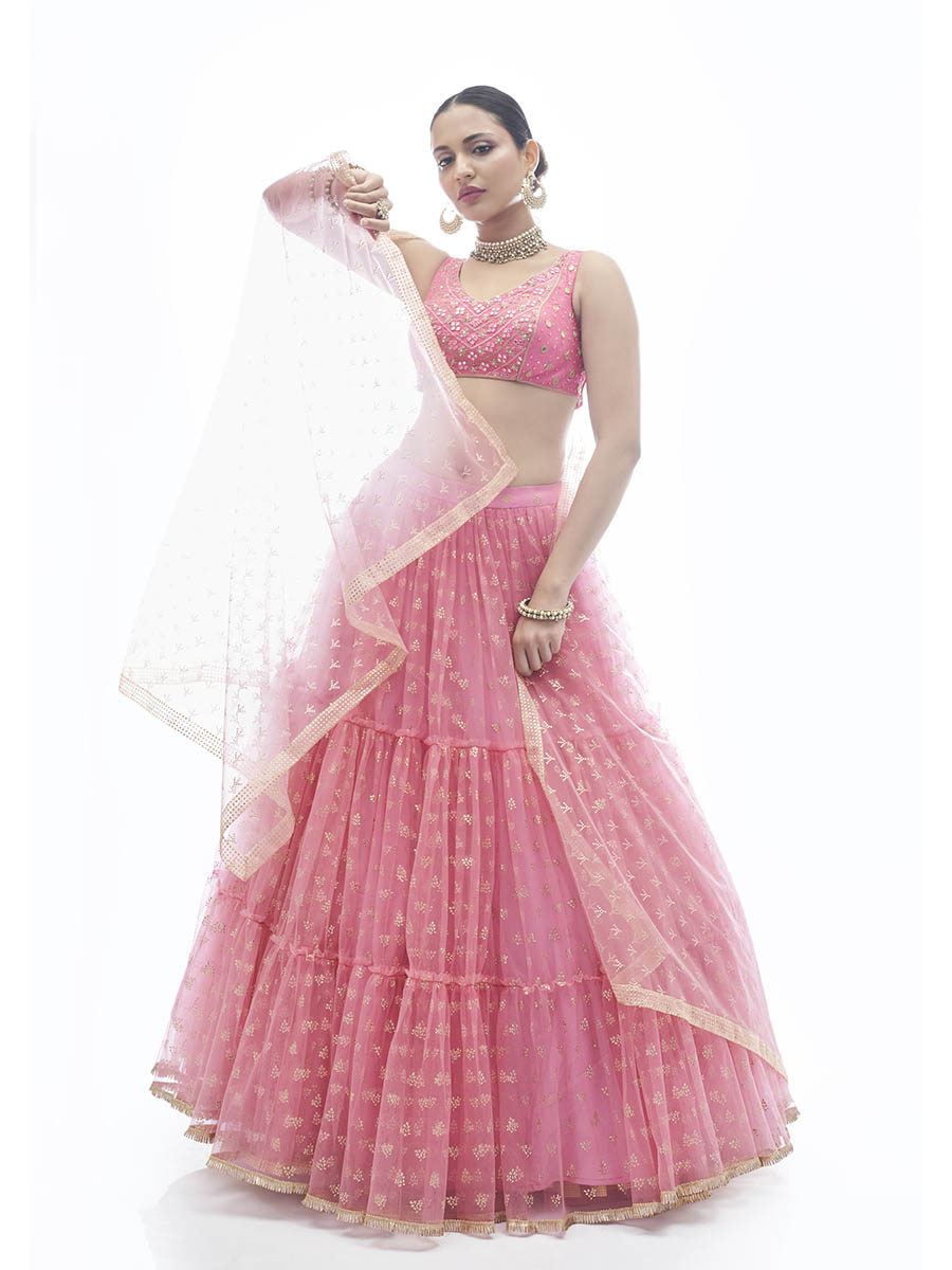 Myra Baby Pink Art Silk Designer Lehenga | Grocsy