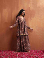 trueBrowns Brown Print Sharara Set | Grocsy