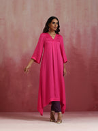 trueBrowns Pink Modal Boxpleat Kurta Set | Grocsy