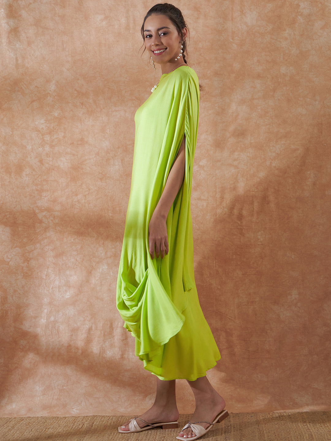 InWeave Lime Green Rayon Cowel Style Kaftan | Grocsy