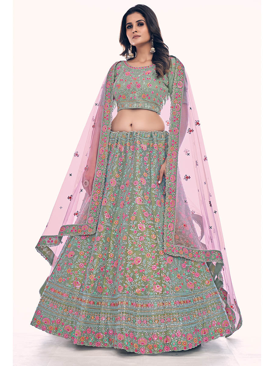 Myra Green Gota Silk Embroidered Designer Lehenga Choli | Grocsy