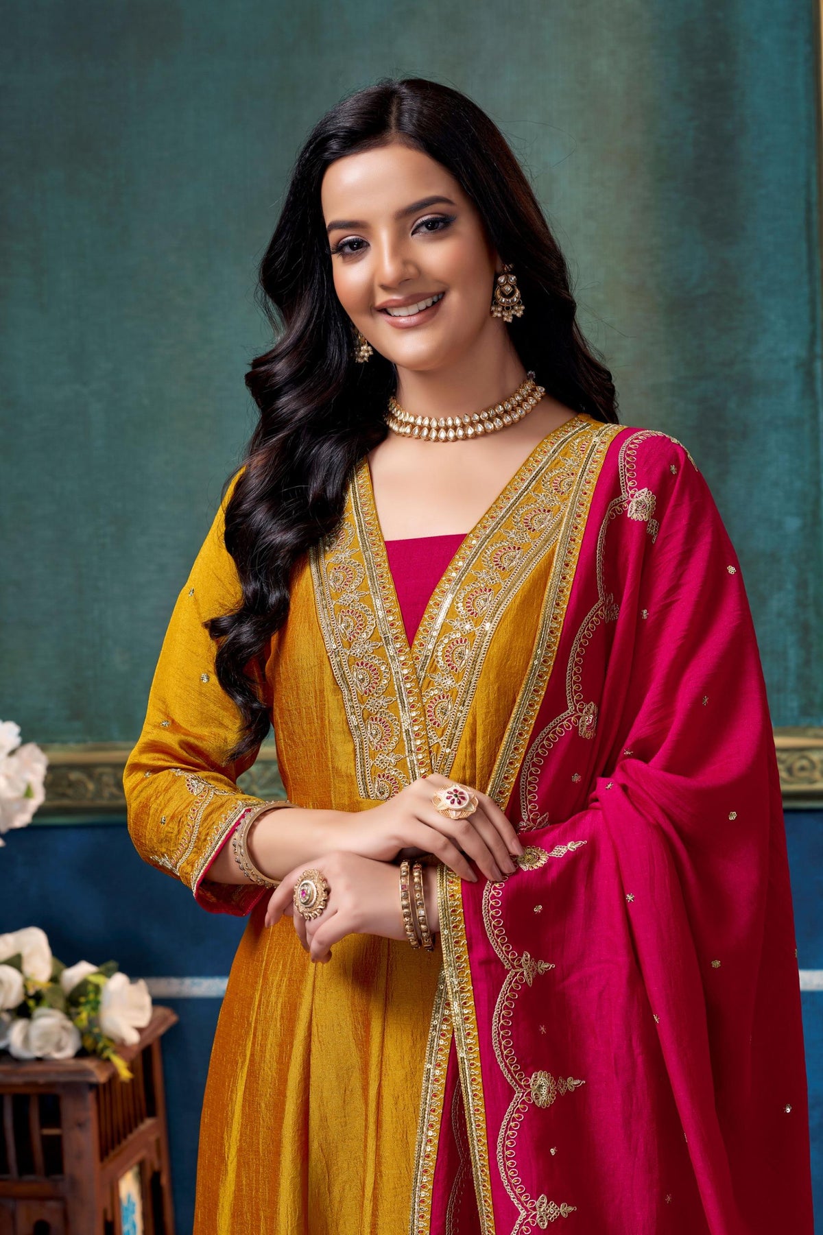 Anaita Yellow Anarkali Readymade Suit with Embroidery Work | Grocsy