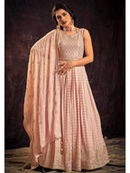 Myra Baby Pink Real Georgette Designer Gown Style Suit | Grocsy