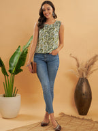 InWeave Sage Green Paisley Print W/U Top | Grocsy