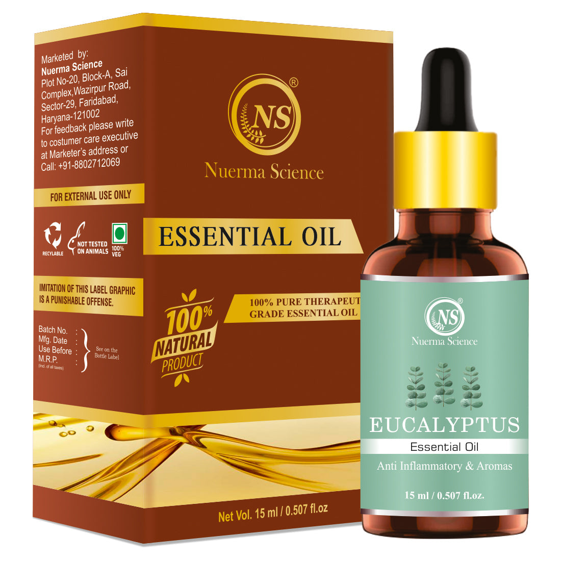 Nuerma Science Eucalyptus Essential Oil For Cold, Fresh Breathing & Joints Pain | Grocsy