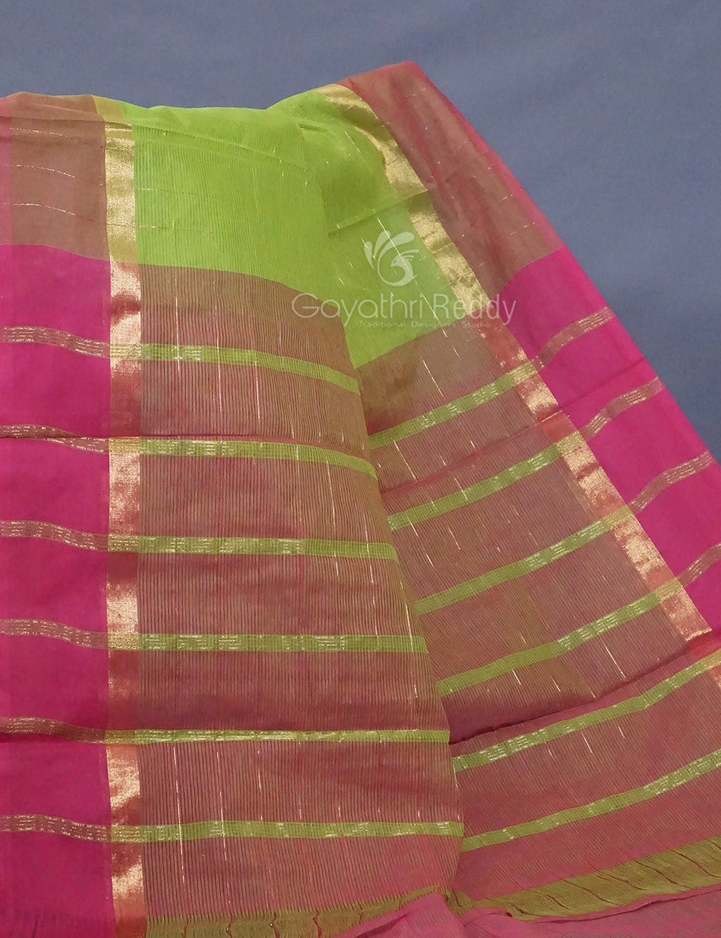 Dual Shade of Parrot Green And Mehndi Pure Mangalgiri Cotton By Gayathri Reddy Designer Studio | Grocsy