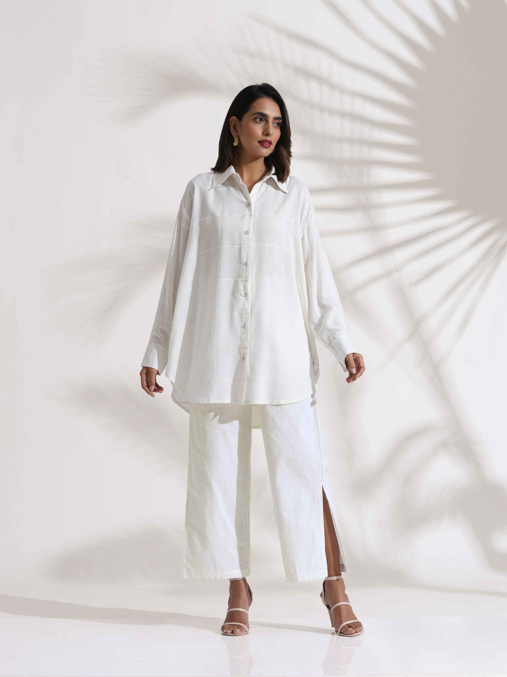 trueBrowns White Cotton Check Shirt Co-ord Set | Grocsy