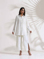 trueBrowns White Cotton Check Shirt Co-ord Set | Grocsy
