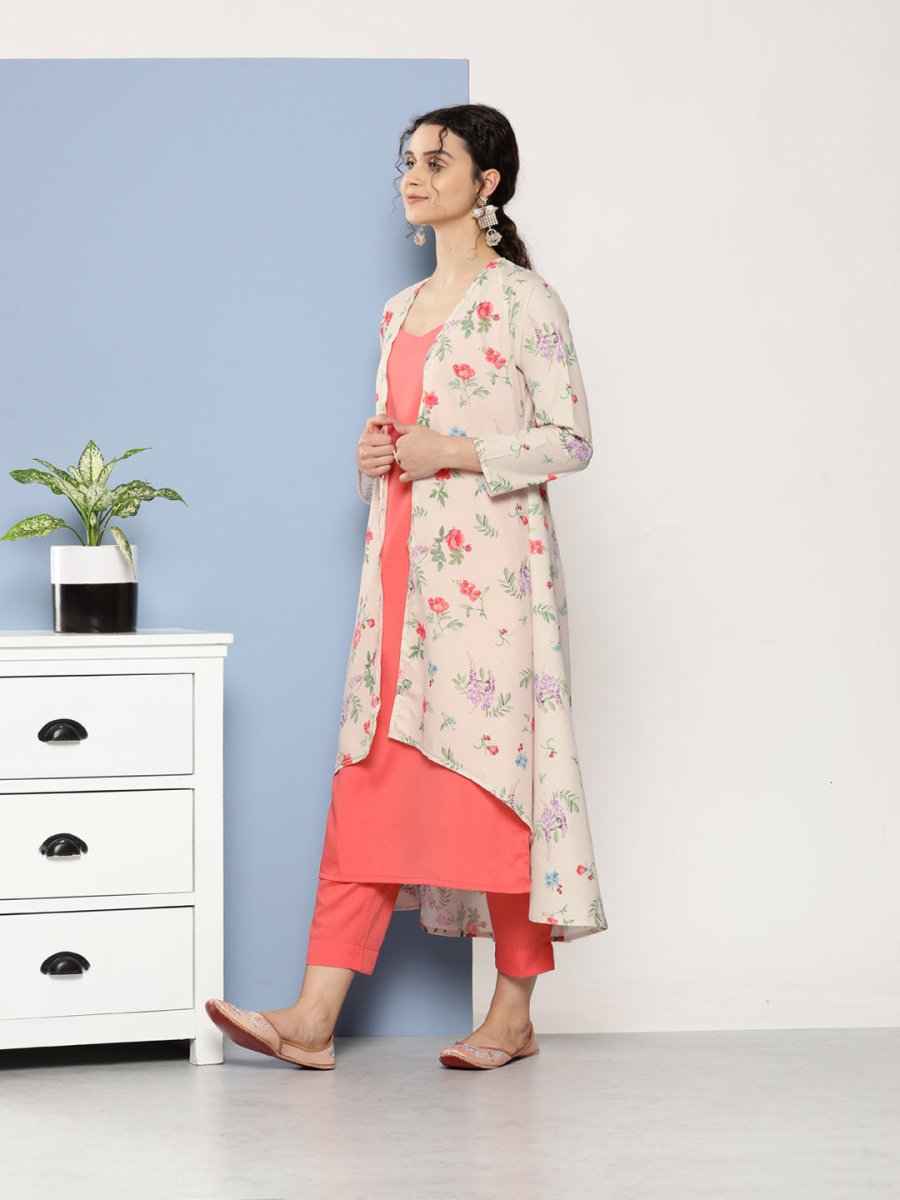Ahalyaa Women Pink Floral Gotta Patti Kurta with Trousers | Grocsy