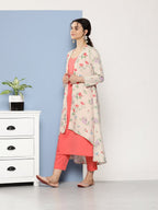 Ahalyaa Women Pink Floral Gotta Patti Kurta with Trousers | Grocsy