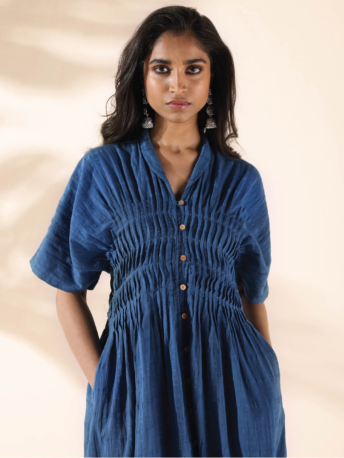 trueBrowns Blue Cotton Dobby Dress | Grocsy