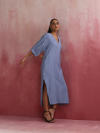 trueBrowns Sky Blue Cotton Dobby Dress | Grocsy