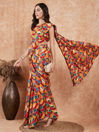 InWeave Women's Multi Color Trangle Skirt Saree | Grocsy