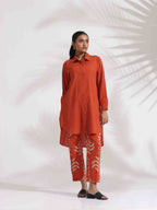 trueBrowns Orange Cotton Solid Shirt Kurta Co-ord Set | Grocsy