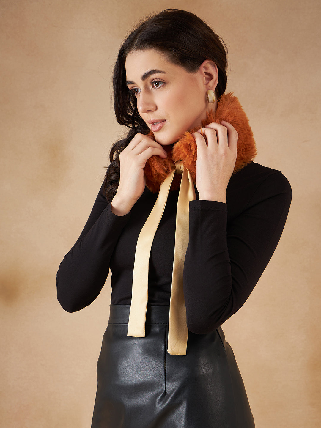 InWeave Women's Carrot Orange Fur Neckpiece | Grocsy