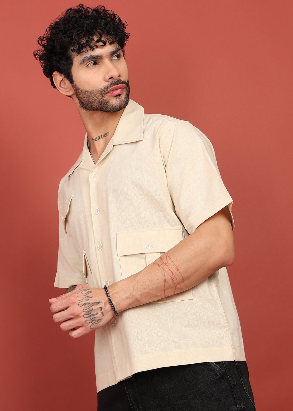 Fabmade Men’S Cream Shirt With 3 Pockets – Relaxed Fit | Grocsy