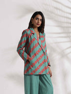 trueBrowns Green Cotton Print Jacket Top Co-ord Set | Grocsy
