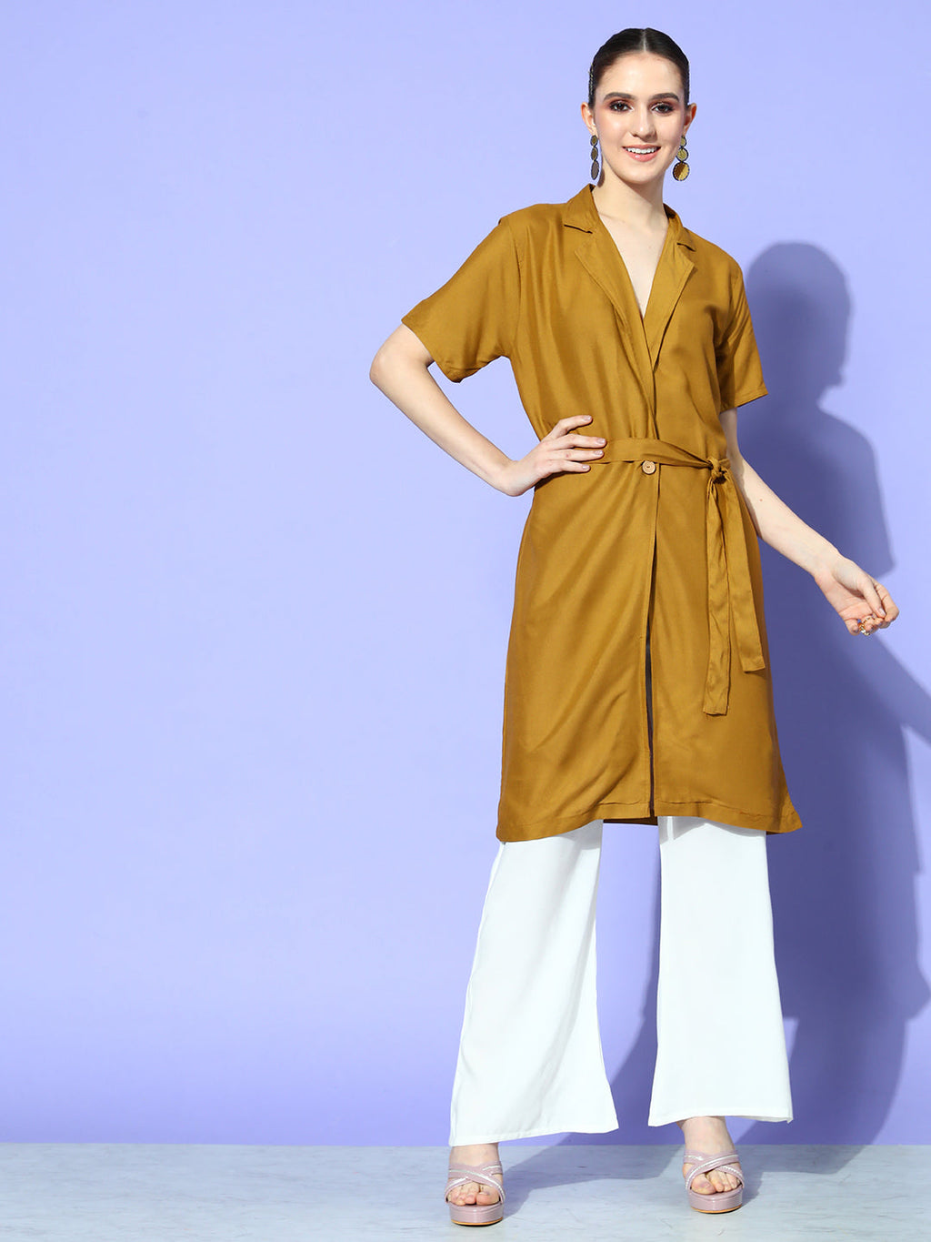 InWeave Women's Camel Brown Cream Naroow Pant Coord Set | Grocsy