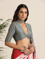 trueBrowns Grey Muslin Solid Deep V-Neck Blouse | Grocsy
