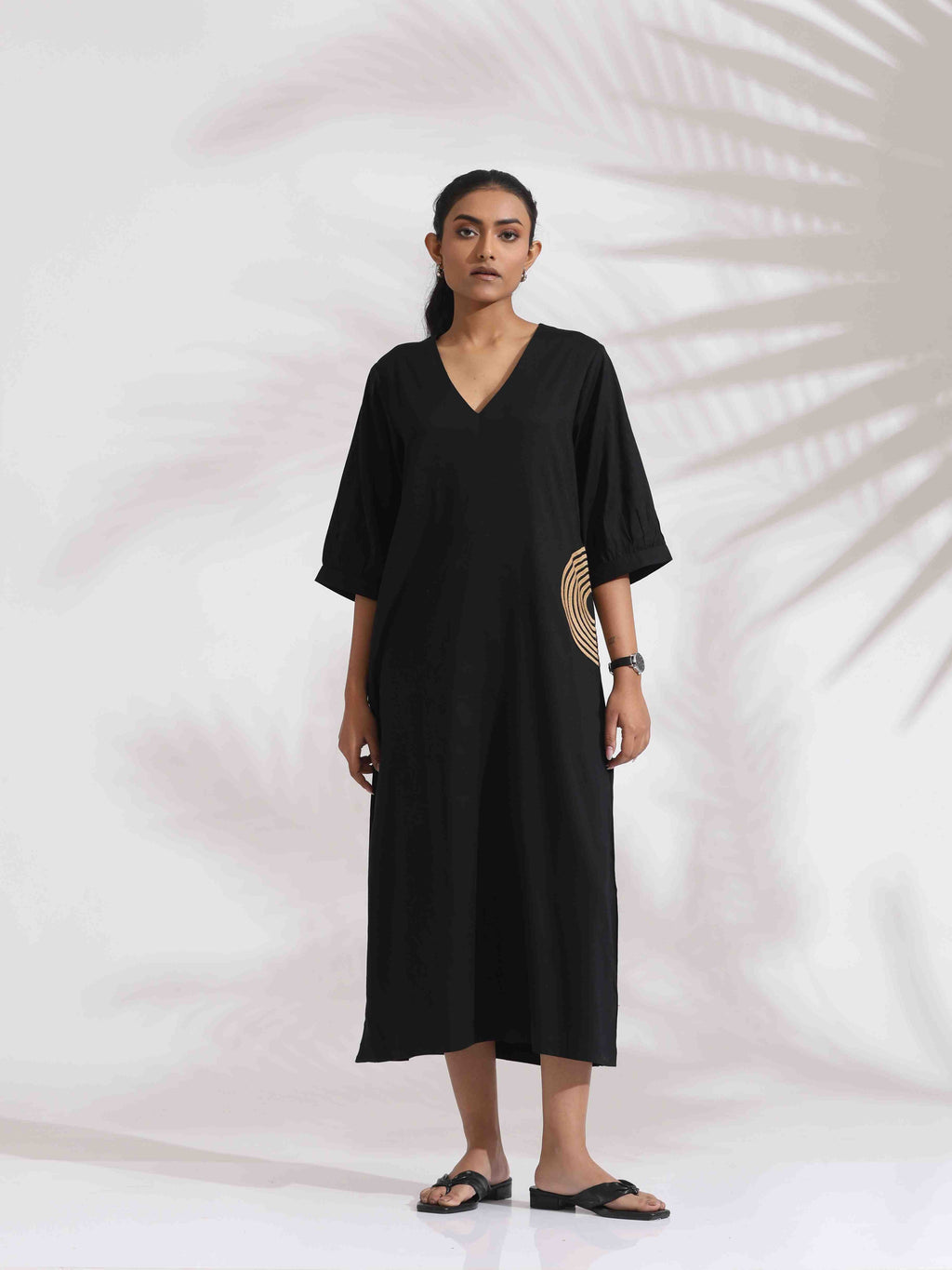 trueBrowns Black Cotton Embroidered Dress | Grocsy