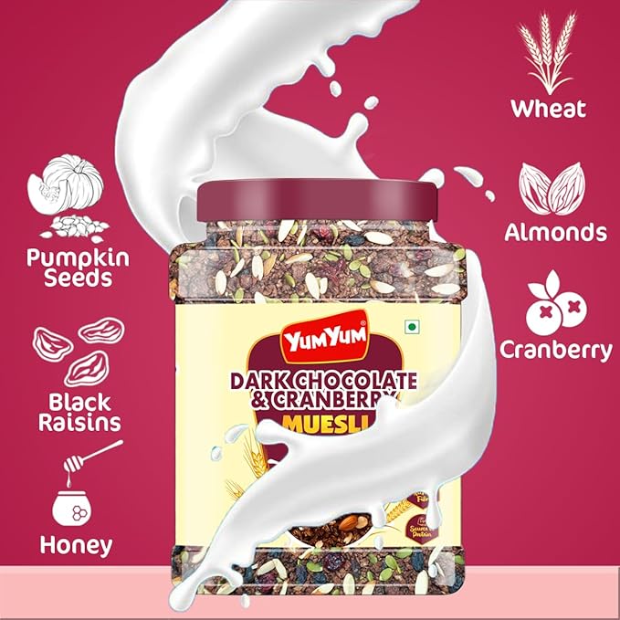 Yum Yum Dark Chocolate & Cranberry Muesli Jar | Grocsy