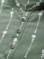 Fabmade Green And White Printed Straight Kurta Pyjama | Grocsy