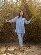 trueBrowns Light Blue Cotton Dobby Flared Co-ord Set | Grocsy
