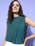 InWeave Women's Teal Lurex Tie Up Top | Grocsy