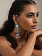 trueBrowns Silver Tone Floral Jhumka Earrings | Grocsy