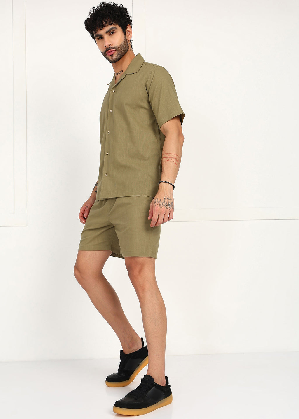 Fabmade Khaki Ease Linen Co-Ord Set | Grocsy