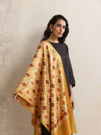 trueBrowns Mustard Embroidered Woollen Stole | Grocsy