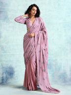 trueBrowns Light Mauve Printed Velvet Ready to Wear Saree | Grocsy