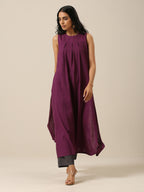 trueBrowns Plum Purple Slub Texture Sleeveless Kurta Pant Set | Grocsy