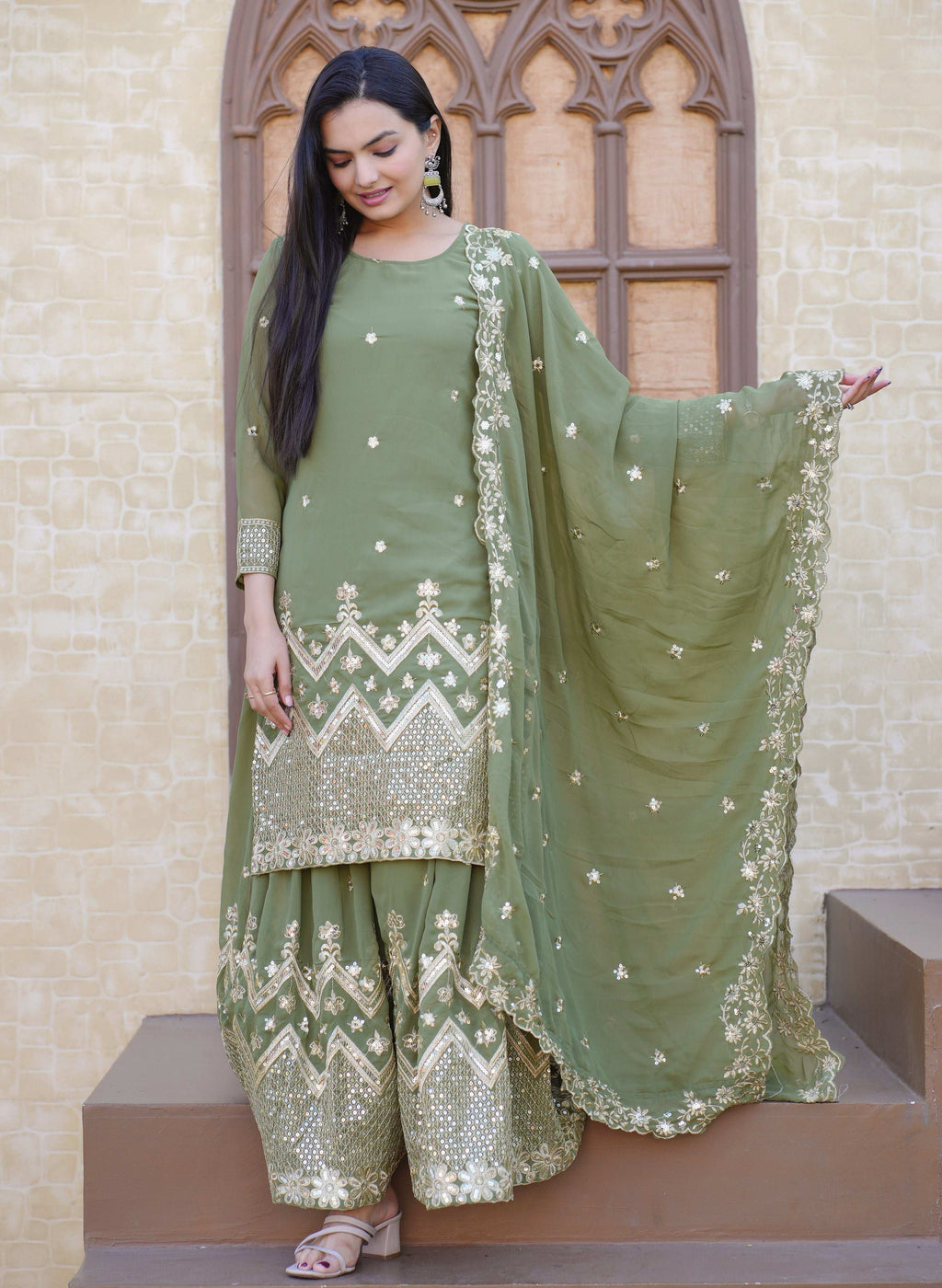 Yash Enterprise Latest Georgette Embroidery Pista Readymade Salwar Suit | Grocsy