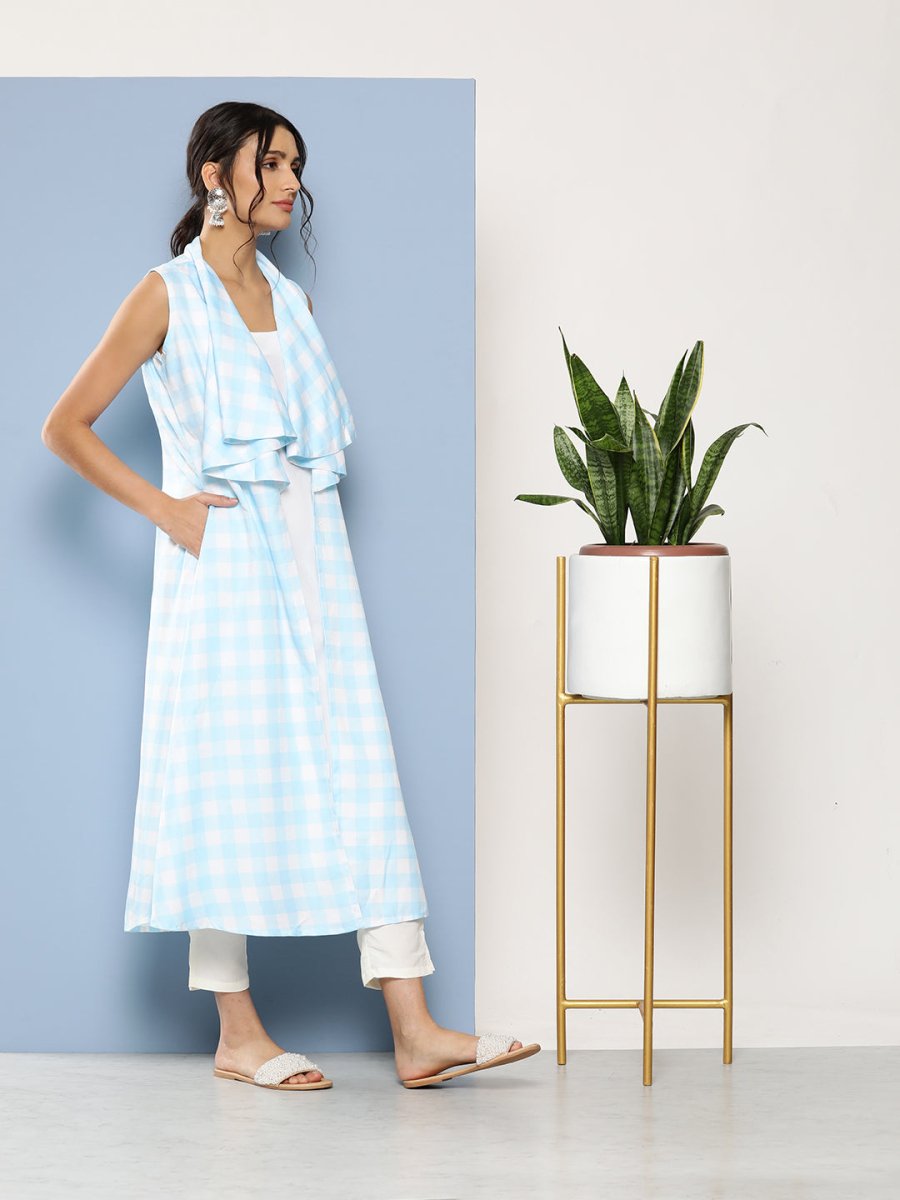Ahalyaa Women Blue & White Checked Kurta | Grocsy