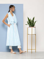 Ahalyaa Women Blue & White Checked Kurta | Grocsy