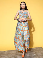 InWeave Women's Blue Orange Paisley Print Coord Set | Grocsy