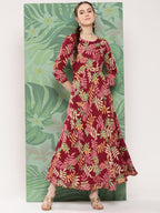 InWeave Women's Red Tropical Print Gota Long Dress | Grocsy