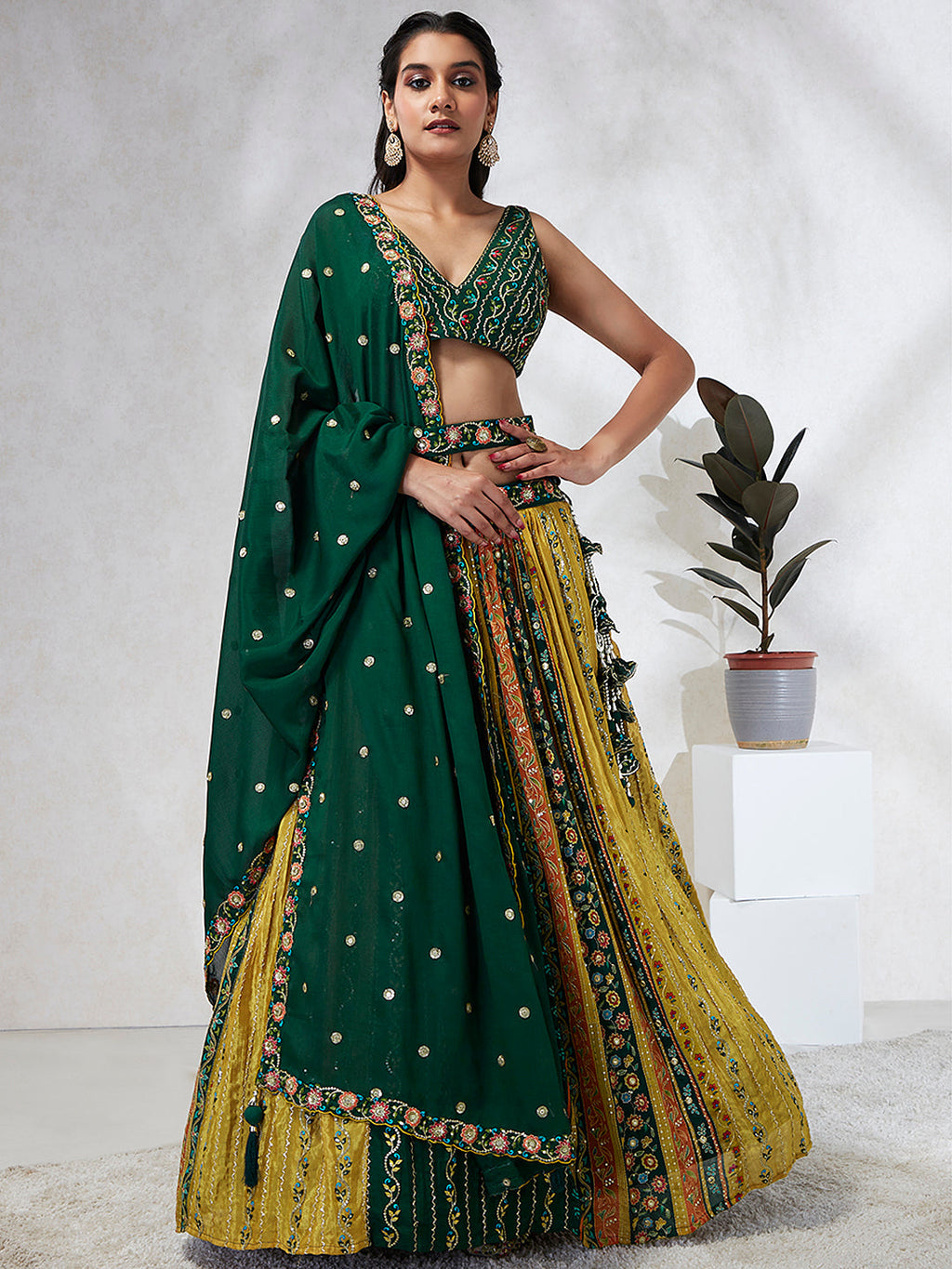 House of Panchhi Navy Blue Pure Georgette Sequins And Thread Embroidery Lehenga Choli & Dupatta | Grocsy
