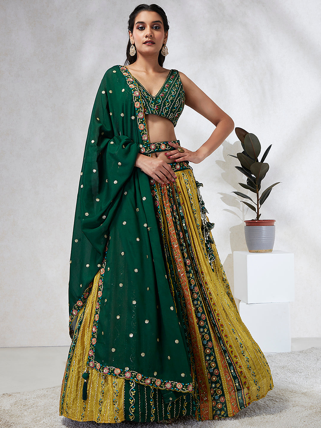 House of Panchhi Navy Blue Pure Georgette Sequins And Thread Embroidery Lehenga Choli & Dupatta | Grocsy