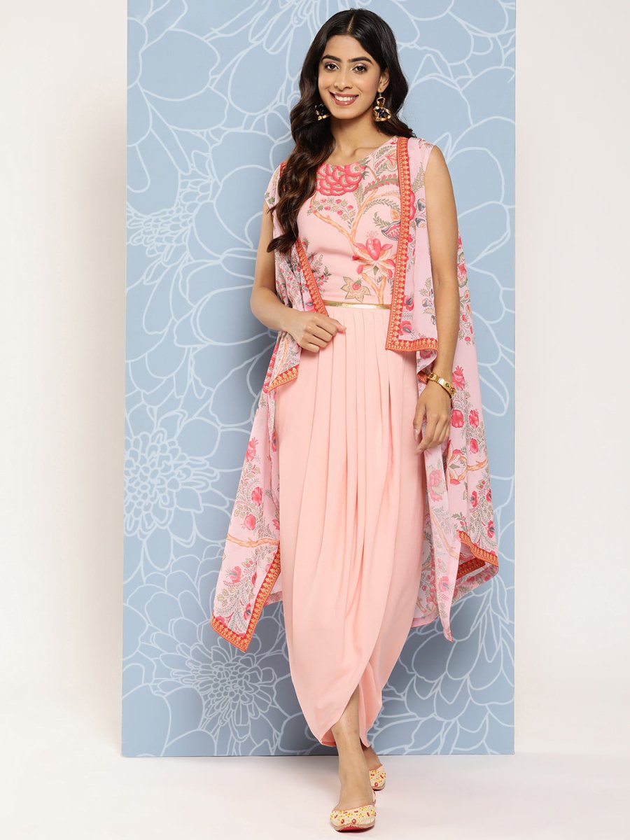 Ahalyaa Floral Printed Ethnic Co-Ords With Jacket | Grocsy