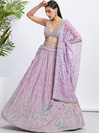 House of Panchhi Lavender Georgette Sequins And Thread Embroidery Lehenga Choli & Dupatta | Grocsy