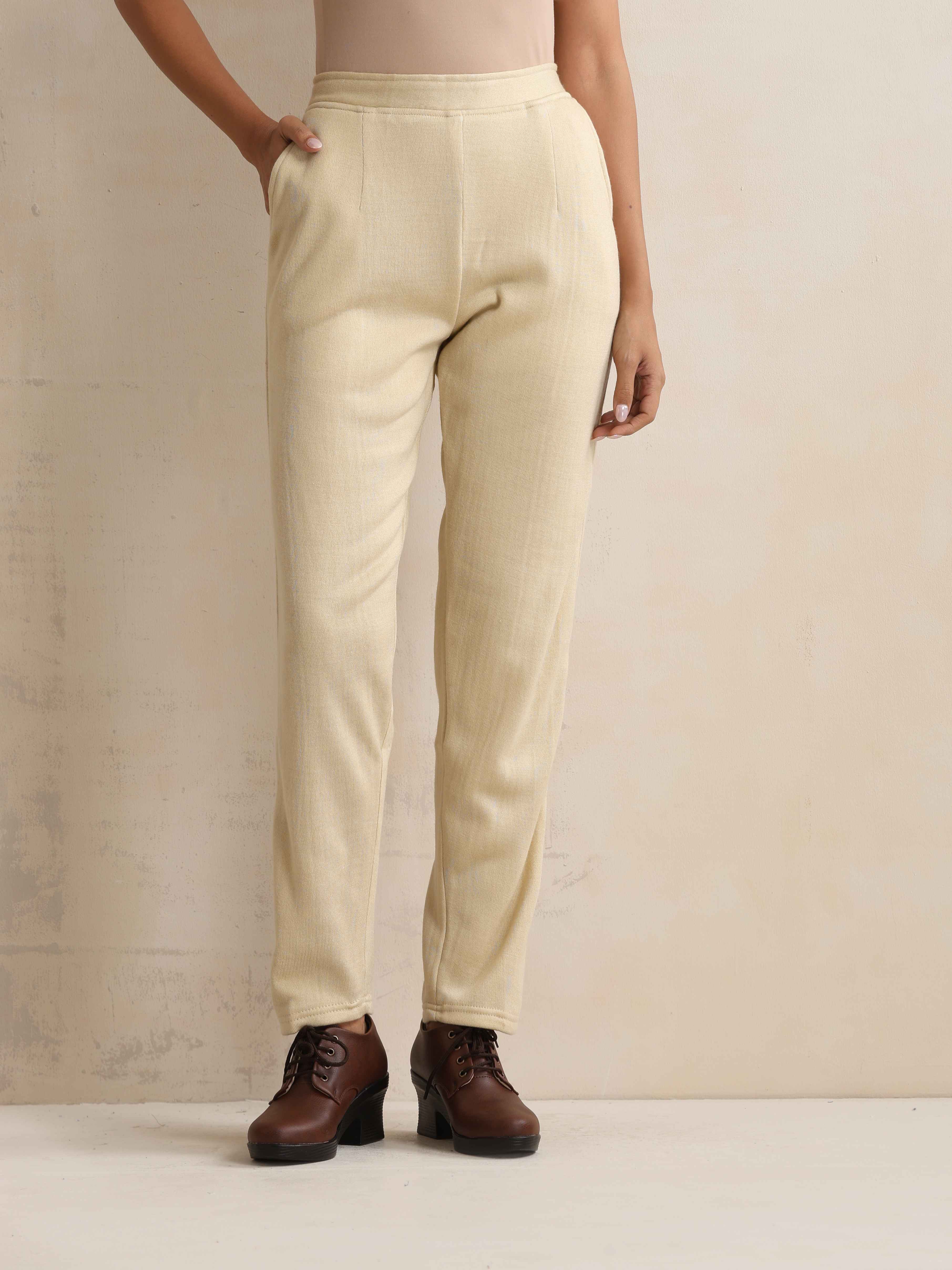 trueBrowns Beige Woollen Pants | Grocsy